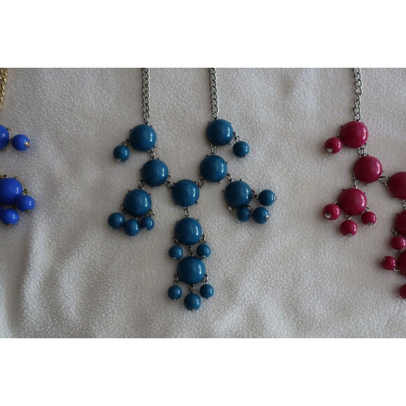 Lot of 3 STATEMENT Necklaces Blues & Pink/Red Cabochon Bubble Bib Chunky 17"+ - Picture 6 of 11